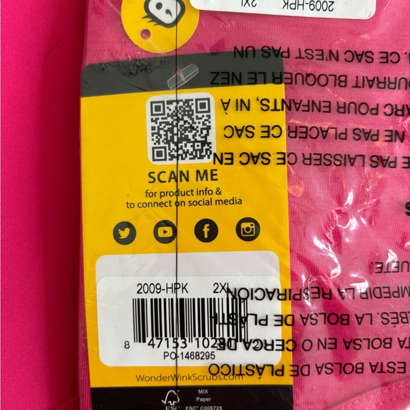 WonderWink Hot Pink Crew Neck Long Sleeve T-Shirt Women’s 2XL - Picture 3 of 3